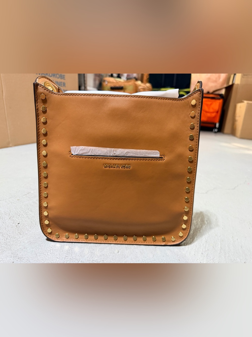 Michael Kors Jenkins Stud Sullivan Medium Leather Messenger Bag, Acorn